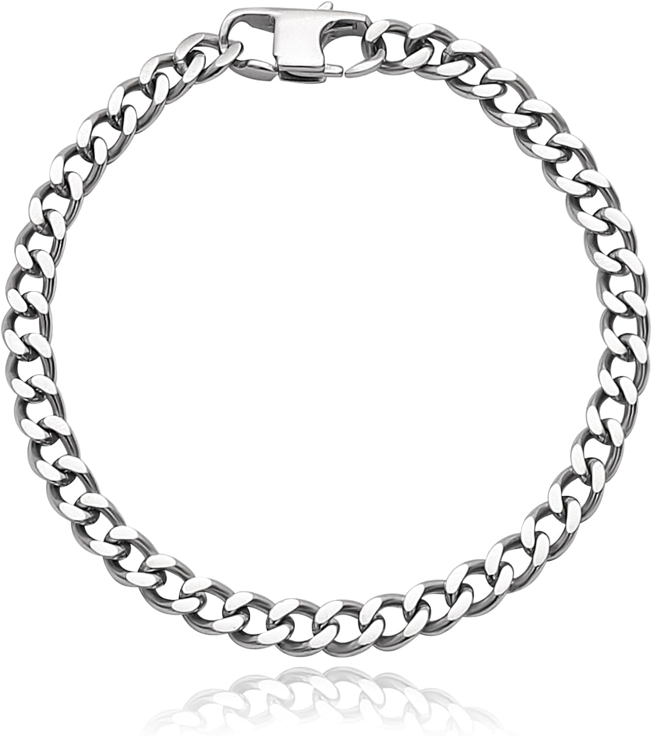 SanThree Pure Titanium Cuban Link Bracelet for Men Wrist, Ultra Light Skin Friendly Cuban Chain Bracelets for Men Women, 5.5mm Width,7.87 Inch Length Jewelry with Box Package