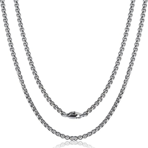 SanThree Pure Titanium Necklace for Men 3mm Square Rolo Chain, Durable Skin Friendly Solid Titanium Round Link Box Chain for Women Gift