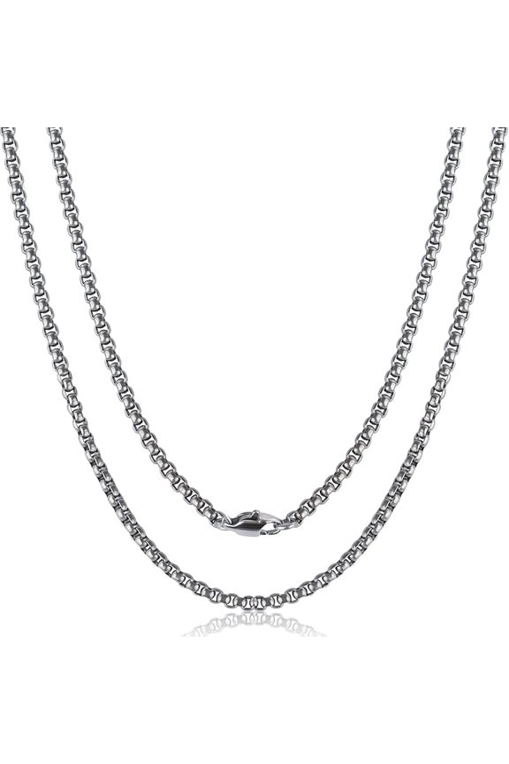 Pure Titanium Necklace for Men 3mm Square Rolo Chain, Durable Skin Friendly Solid Titanium Round Link Box Chain for Women Gift