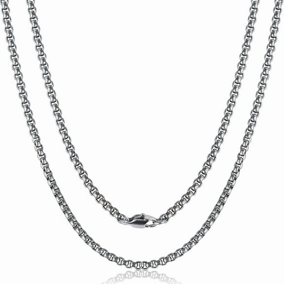 SanThree Pure Titanium Necklace for Men 3mm Square Rolo Chain, Durable Skin Friendly Solid Titanium Round Link Box Chain for Women Gift