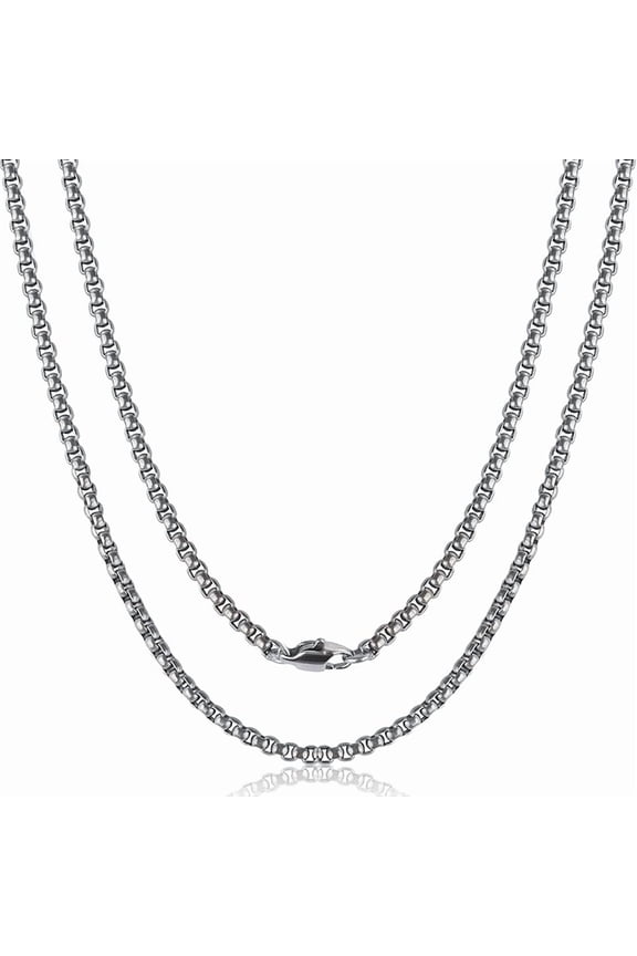 Pure Titanium Necklace for Men 3mm Square Rolo Chain, Durable Skin Friendly Solid Titanium Round Link Box Chain for Women Gift