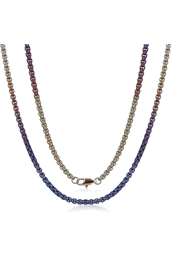 Pure Titanium Necklace for Men 3mm Square Rolo Chain, Durable Skin Friendly Solid Titanium Round Link Box Chain for Women Gift