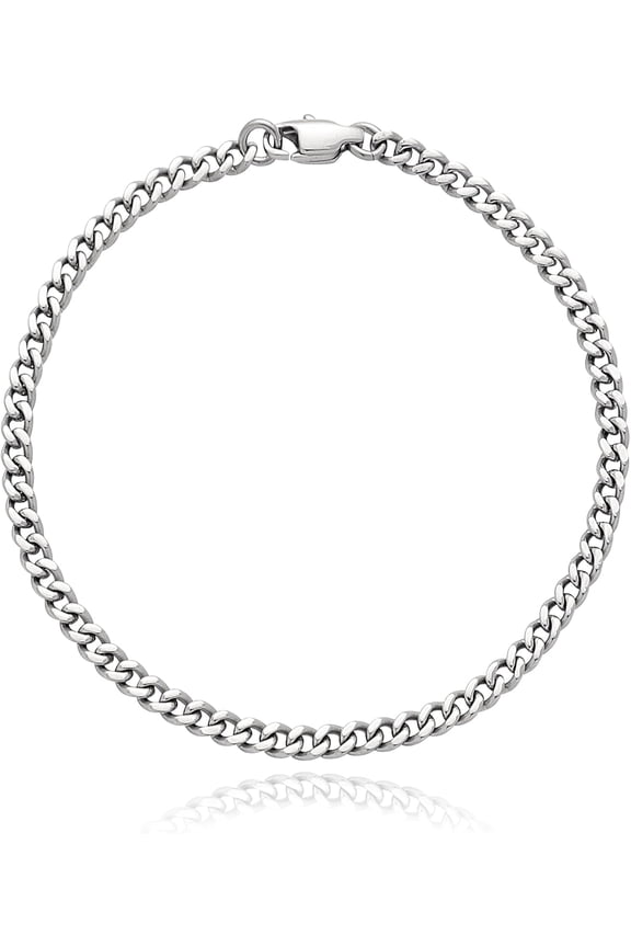 Solid Pure Titanium Cuban Link Bracelet 3.5mm Finely Polished Skin Friendly Shinny Curb Chain Bracelets for Women Men Sensitive Skin Valentines Birthday Gifts, 7.87"