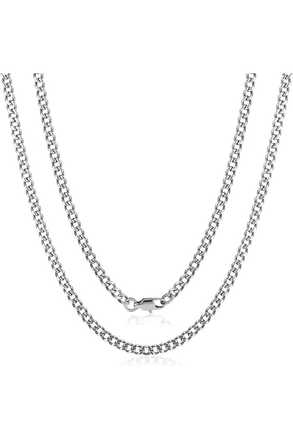 Solid Pure Titanium Cuban Link Chain 3.5mm Finely Polished Skin Friendly Shinny Curb Chain Necklace for Women Men Sensitive Skin Valentines Birthday Gifts 25.6 Inches