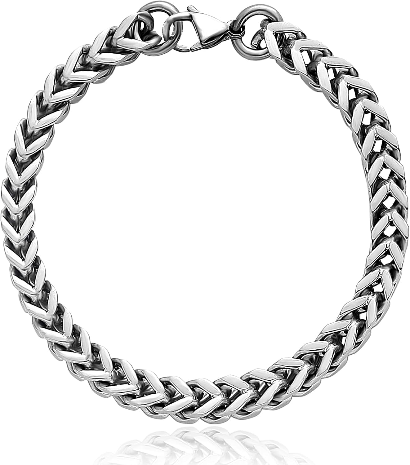 SanThree Solid Pure Titanium Link Bracelets for Men 7mm Welded Square Keel Skin Friendly Shinny Four Side Twist Bracelet Valentines Birthday Boyfriend Grandpa Father Gifts 9.05”