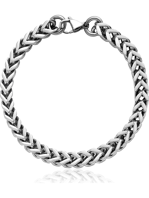 Solid Pure Titanium Link Bracelets for Men 7mm Welded Square Keel Skin Friendly Shinny Four Side Twist Bracelet Valentines Birthday Boyfriend Grandpa Father Gifts 9.05”