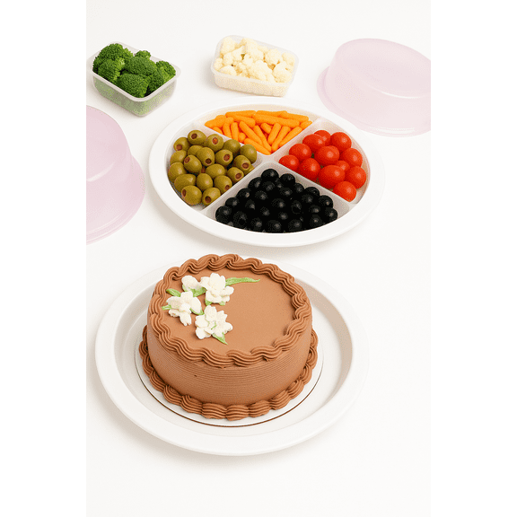 Sana Enterprises Cake/Cupcakes, Carrier/Keeper, Round, Clear Lid, 15x15x6 Inch Plastic, Dishwasher Safe
