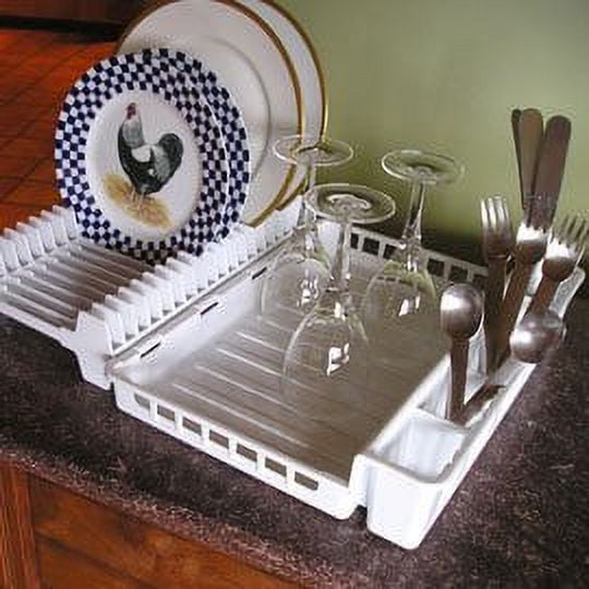 Sana Enterprises Dish Drying Rack, Compact and Foldable Rack with Utensil Holder and Non-Drip Tray Dish Drainer for Kitchen Counter Top or Sink, White