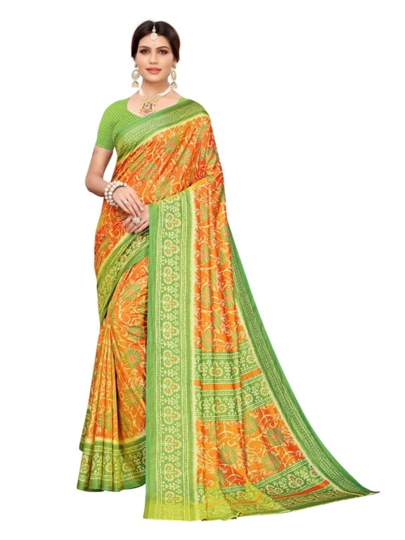 Sana Silk saree/sari with running blouse For Women/Girls