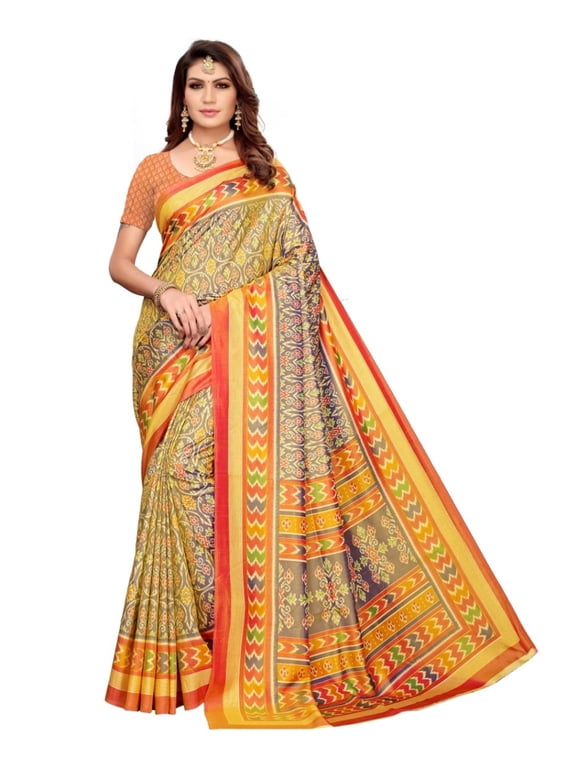 Sana Silk saree/sari with running blouse For Women/Girls