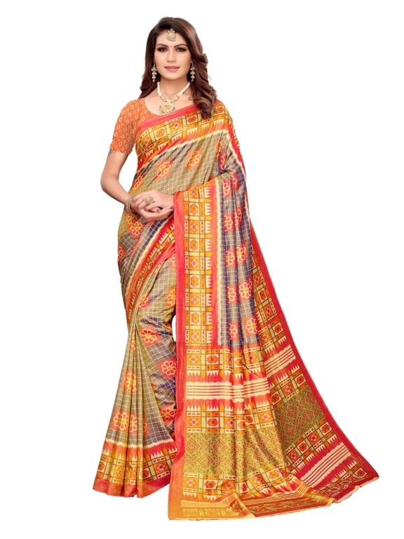 Sana Silk saree/sari with running blouse For Women/Girls