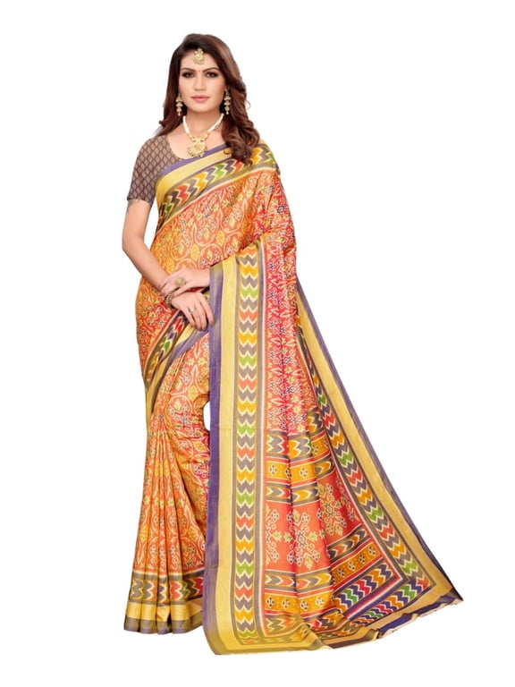 Sana Silk saree/sari with running blouse For Women/Girls