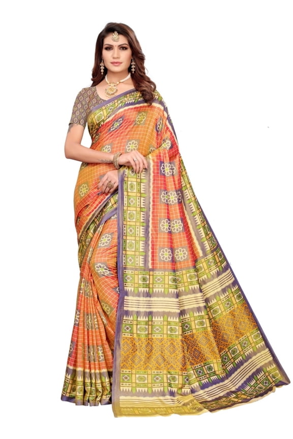 Sana Silk saree/sari with running blouse For Women/Girls