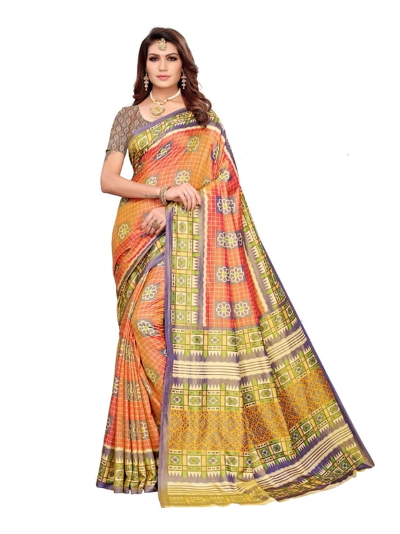 Sana Silk saree/sari with running blouse For Women/Girls