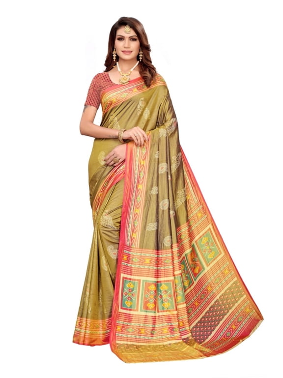 Sana Silk saree/sari with running blouse For Women/Girls