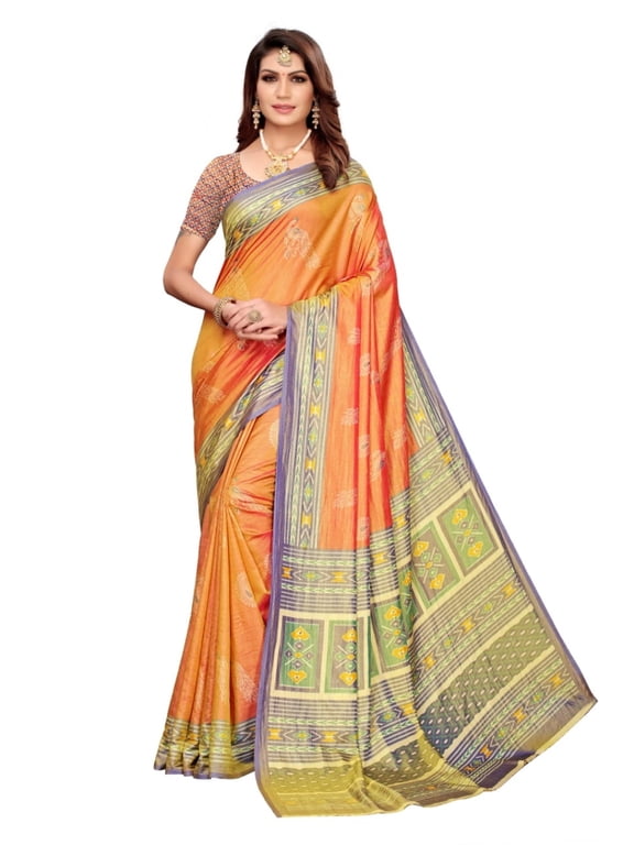 Sana Silk saree/sari with running blouse For Women/Girls