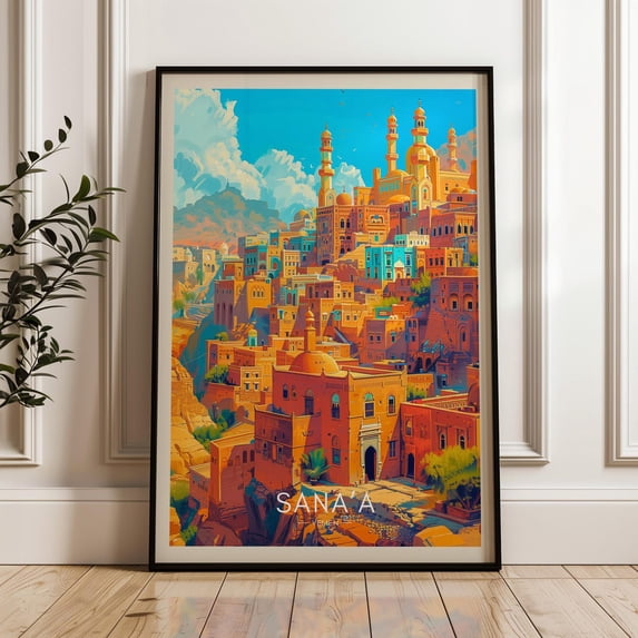 Sanaa Travel Poster - Yemen Wall Art Print, Illustration Poster, Artwork, Home & Office Decor, Gift Idea, Travel Print, Sana'A Poster Wall Art, Modern Wall Decor, 16x24 UNFRAMED