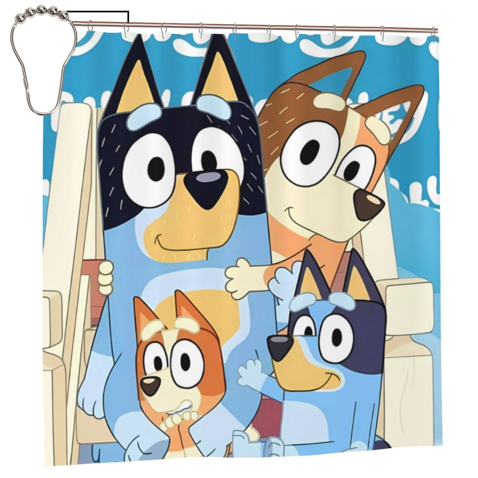 Sanaai Bluey Pattern Waterproof Shower Curtain Set - Fancy Bathroom ...