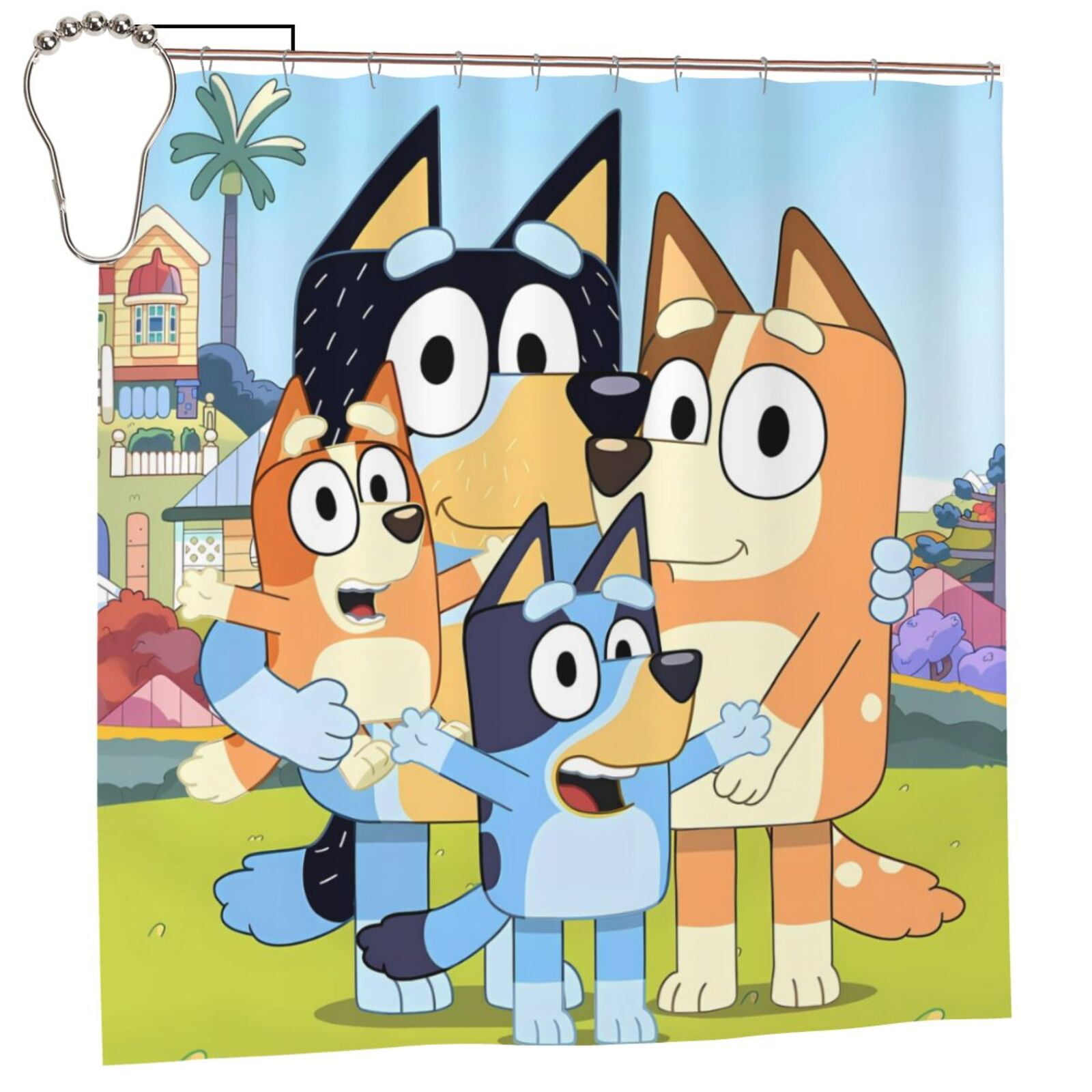 Sanaai Bluey Pattern Waterproof Shower Curtain Set - Fancy Bathroom ...