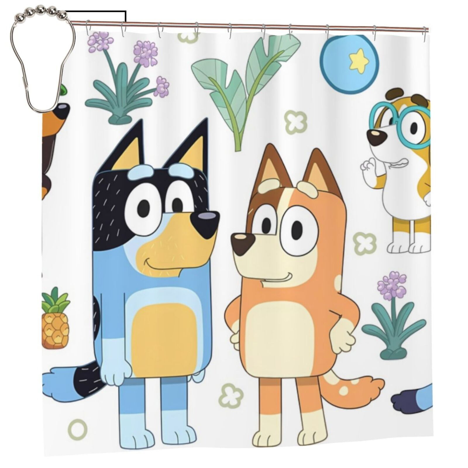 Sanaai Bluey Pattern Waterproof Shower Curtain Set - Fancy Bathroom ...