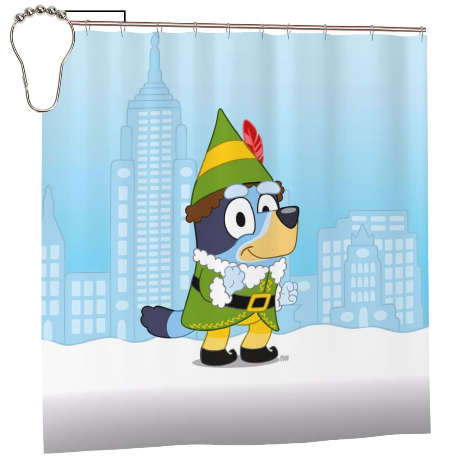 Sanaai Bluey Pattern Waterproof Shower Curtain Set - Fancy Bathroom ...