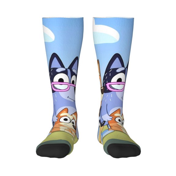 Sanaai Bluey Printed Men's & Women's Crew Socks - Lightweight Thin Cotton Calf and Knee-High Socks for Casual Wear