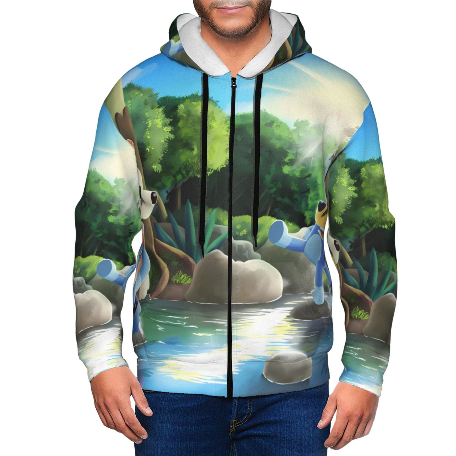 Blue Snakeskin Print Men's Zip Up Hoodie