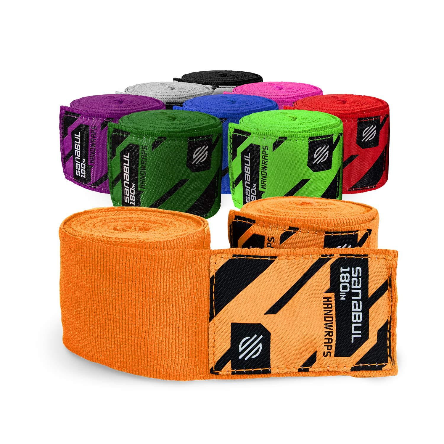 Sanabul Elastic Professional 180 inch Handwraps for Boxing Kickboxing Muay Thai MMA Orange 180"