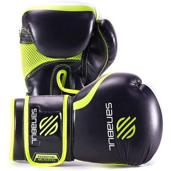 Sanabul Essential Boxing Kickboxing Gloves, Black and Green, 12 oz