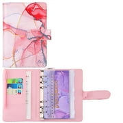Sanamity Fitness Planner A6 Refillable Notebook Pu Leather 6 Ring Budget Organizer For A6 Filler Paper Loose Leaf Personal Planner Cover Exercise Journal Pink