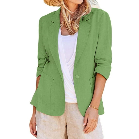 Sanbonepd Casual Blazer For Women Trendy Linen Suit Jackets Lightweight