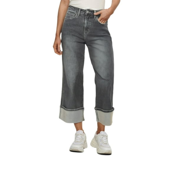 Sanbonepd Demin Capris, Womens Baggy Jeans Wide Leg Trendy Casual Mid Cuffed Hem Denim Pants With Pockets Overall Jeans for Women