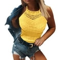 thumbnail image 1 of Sanbonepd Eyelet Tank Tops for Women Halter Crochet Hollow Out 2025 New Summer Lace Sleeveless Solid Color Vest Slim Y2k Top Yellow, 1 of 5