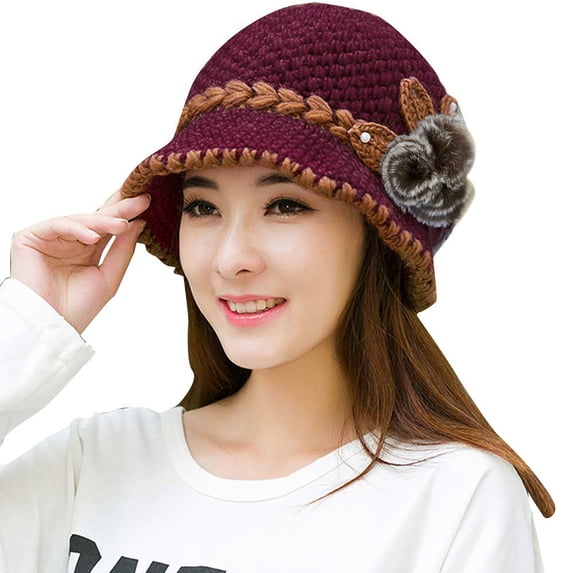 Sanbonepd Fashion Women Winter Warm Crochet Knitted Flowers Decorated Ears Hat Hot