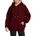 thumbnail image 1 of Sanbonepd Hoodies for Women Solid Color Plush Thicken Raglan Sleeves Hooded Sweater Crewneck Sweatshirts, 1 of 2