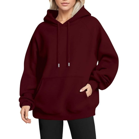 Sanbonepd Hoodies for Women Solid Color Plush Thicken Raglan Sleeves Hooded Sweater Crewneck Sweatshirts
