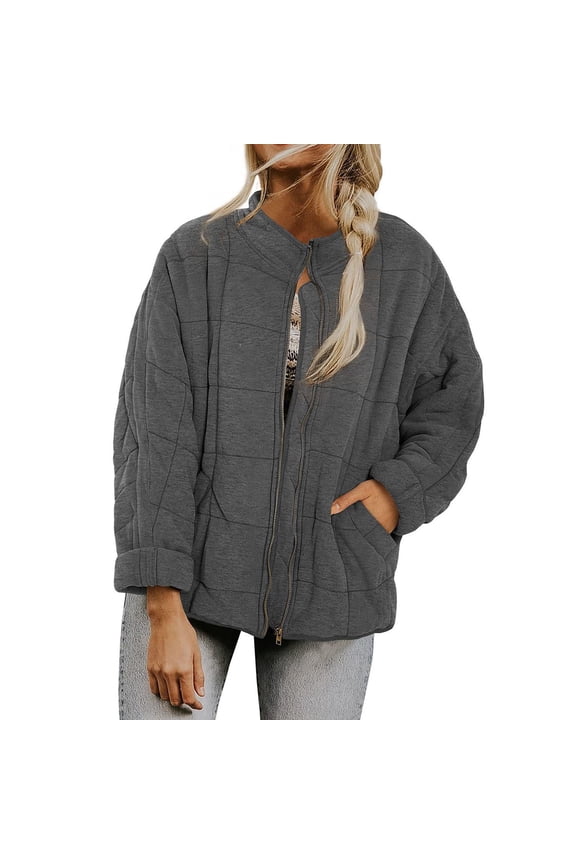 Jackets For Women Casual Fall Loose Plain Quilted Stand Collar Zip Up Womens Winter Coats Trendy