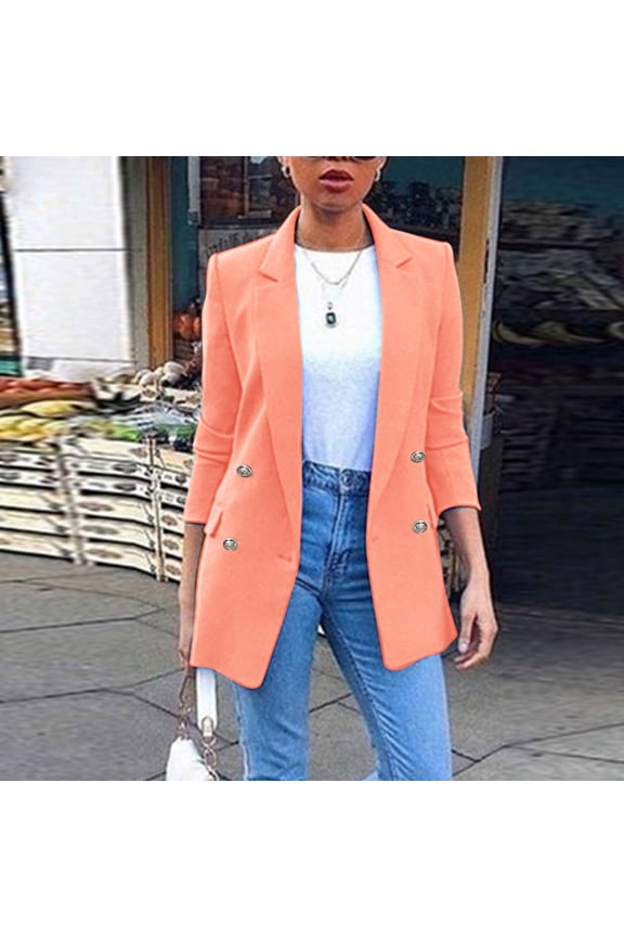 Pink Button Down Suit Jacket for Women, Womens Casual Fall Jacket Short Sleeve Front Cardigan Work Suit XL