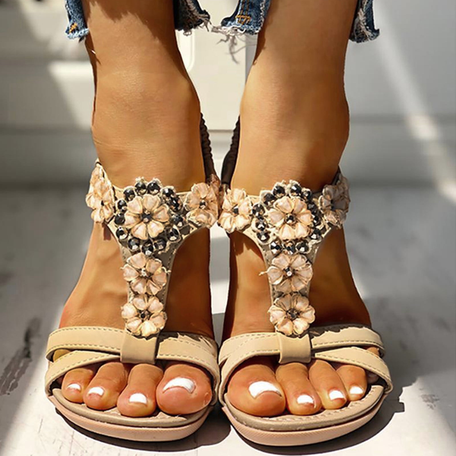 Ladies embellished deals flat sandals