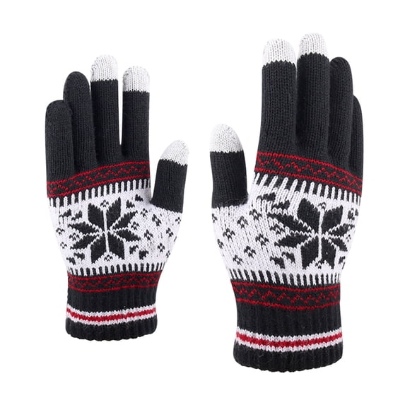 Sanbonepd Snowflake Printing Gloves Fashion Knit Gloves For Women Thick And Warm Winter