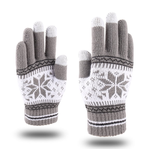Sanbonepd Snowflake Printing Gloves Fashion Knit Gloves For Women Thick And Warm Winter
