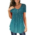 thumbnail image 1 of Sanbonepd T Shirts for Women Henley Tunic Tops Short Sleeve Button Up Casual Ruched Blouses Clothes Peplum Flowy Summer Tops Sky Blue, 1 of 5
