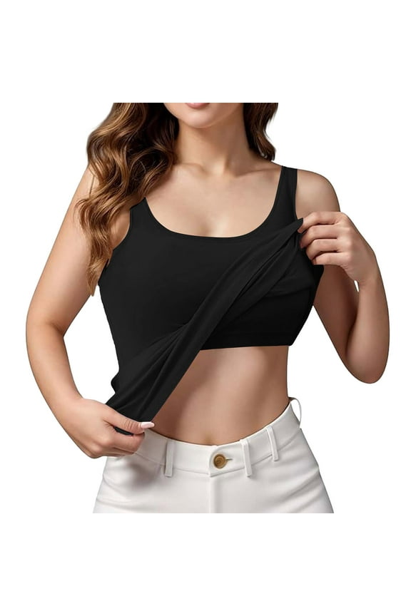 Tank Top with Built in Bra for Women Padded Camisole Yoga Workout Tank Tops Slim Basic Undershirt Summer Black
