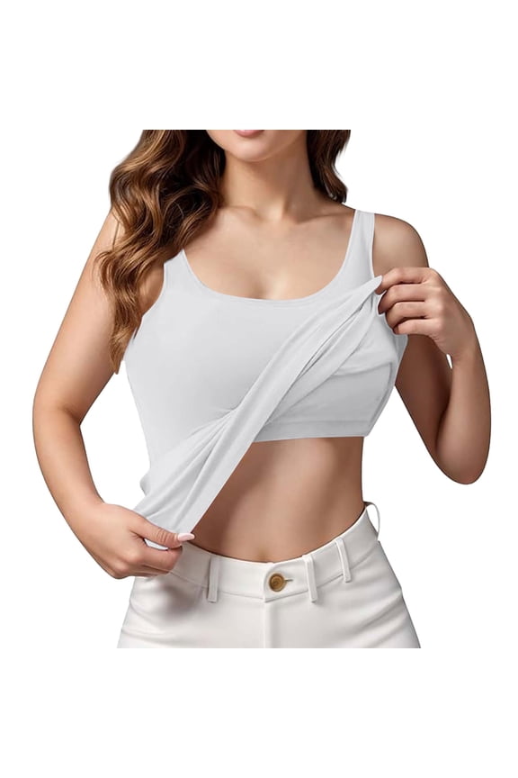 Tank Top with Built in Bra for Women Plus Size Padded Camisole Yoga Workout Tank Tops Slim Basic Undershirt Summer White