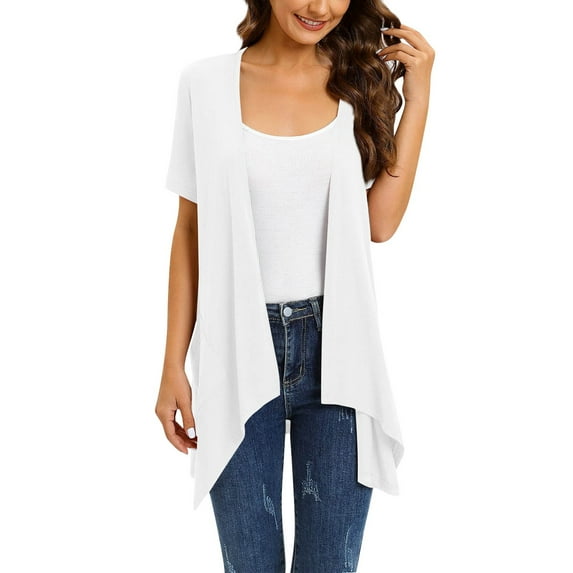 Sanbonepd Cardigans For Women Floral Short Sleeve Casual Drape Lightweight High Low Hem