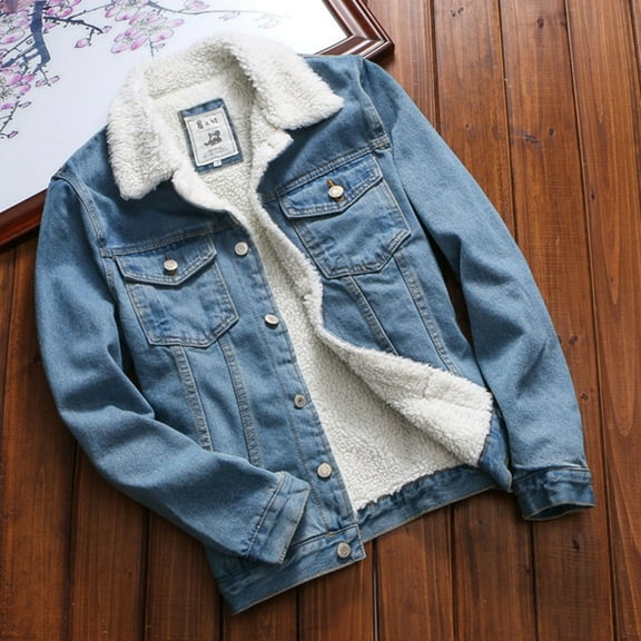 Sanbonepd Women Fall Winter Denim Upset Jacket Vintage Long Sleeve Loose Jeans Coat