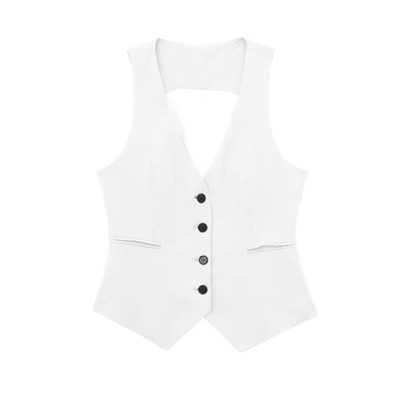 Sanbonepd Women Linen Casual Vest Ladies Sleeveless V Neck Vests Single Breasted Tops