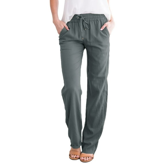 Sanbonepd Women'S Casual Pants Solid Cotton Fall Pants For Women 2023 With Pocket