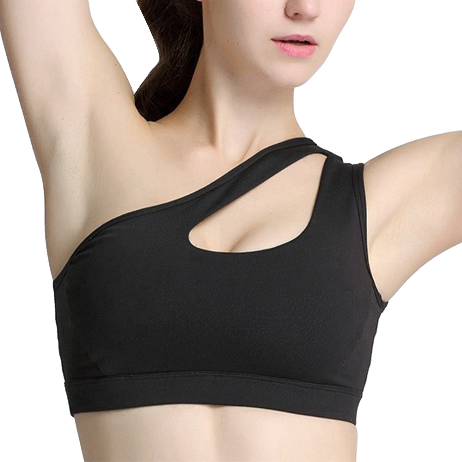 Sanbonepd Women'S Sports Bras One Shoulder Vacuous Vest Gathered Shockproof  Running Yoga Clothing
