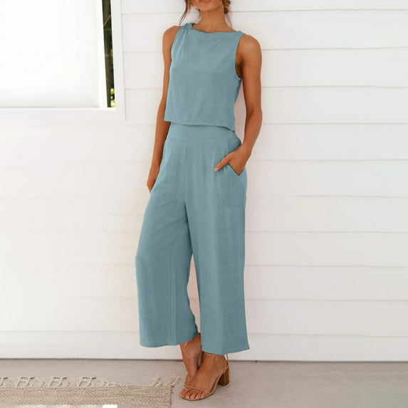 Sanbonepd Women Suit Fashion Comfortable Vest And Long Pants Solid Color Top Set